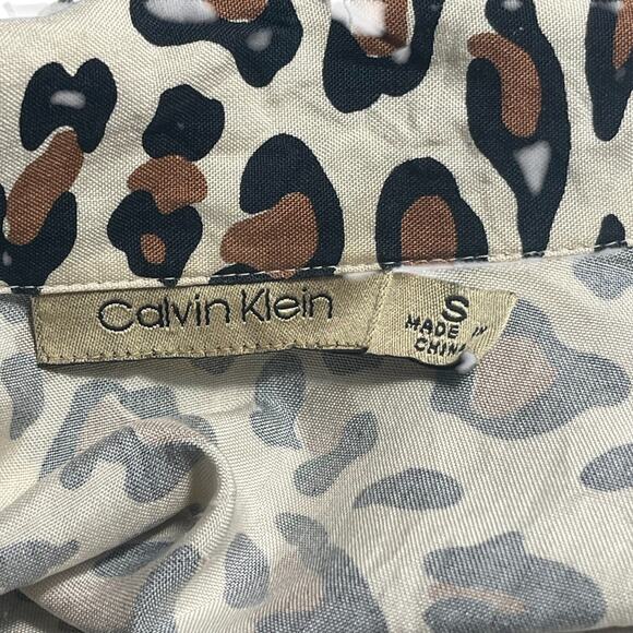 Calvin Klein 100% Silk Leopard Tunic Button Up Tunic Top Sz S Mob Wife Oversized - Picture 6 of 8